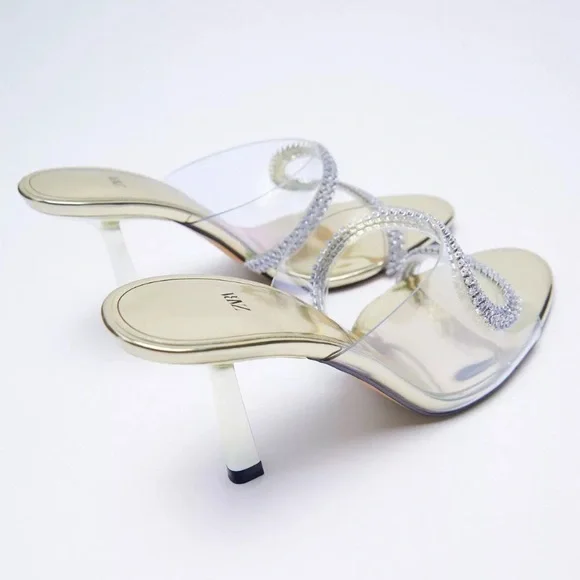 Zara Sparkly Heeled Vinyl Sandals. Size 7.5 NWT EU 38 - Picture 2 of 13